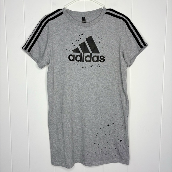 ✨ADIDAS Celestial T-Shirt Dress Relaxed Fit Oversized Gray Black Size XS Stars - Picture 2 of 7